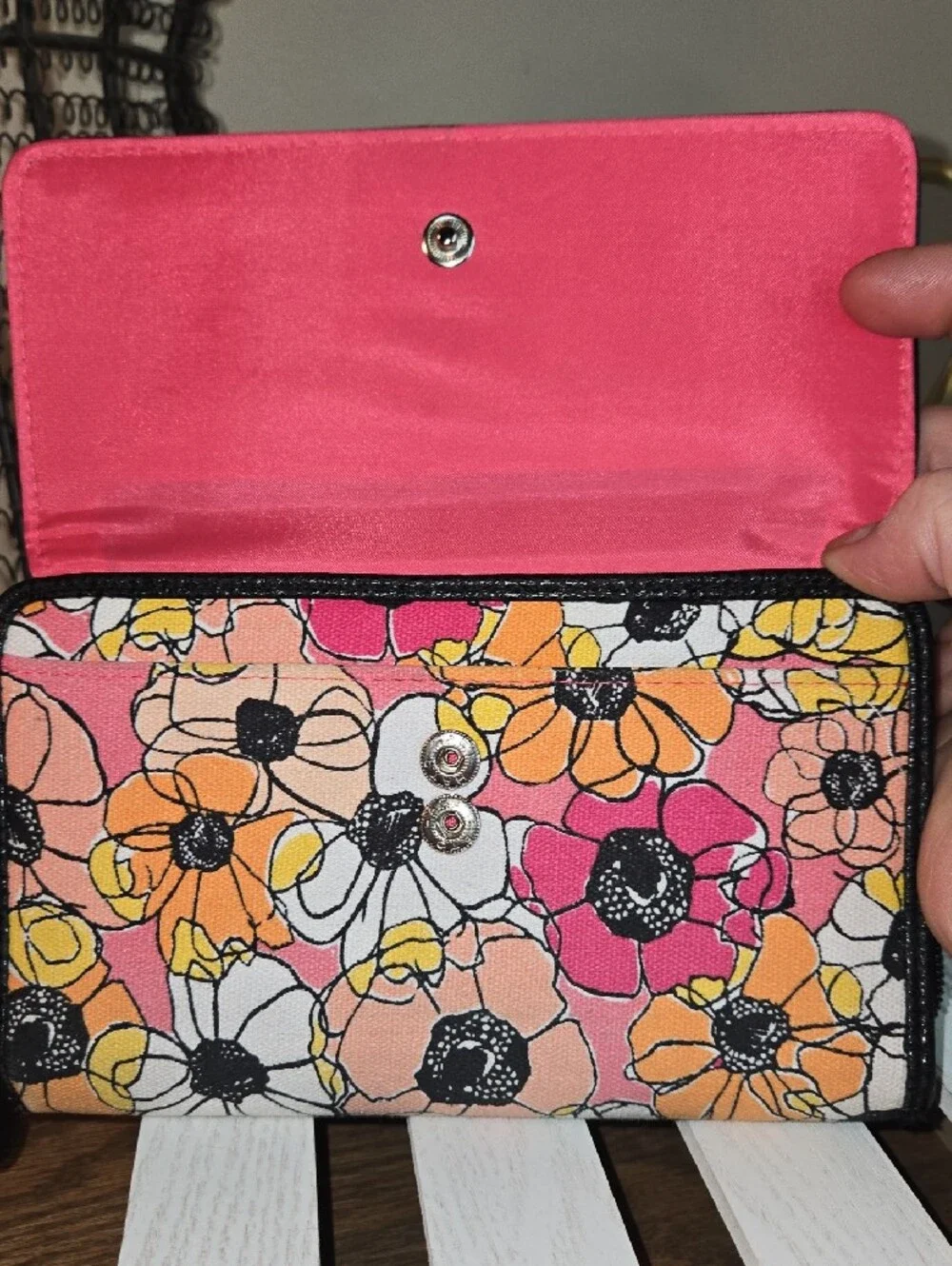Floral Print Foldover Wallet - Pink Multi